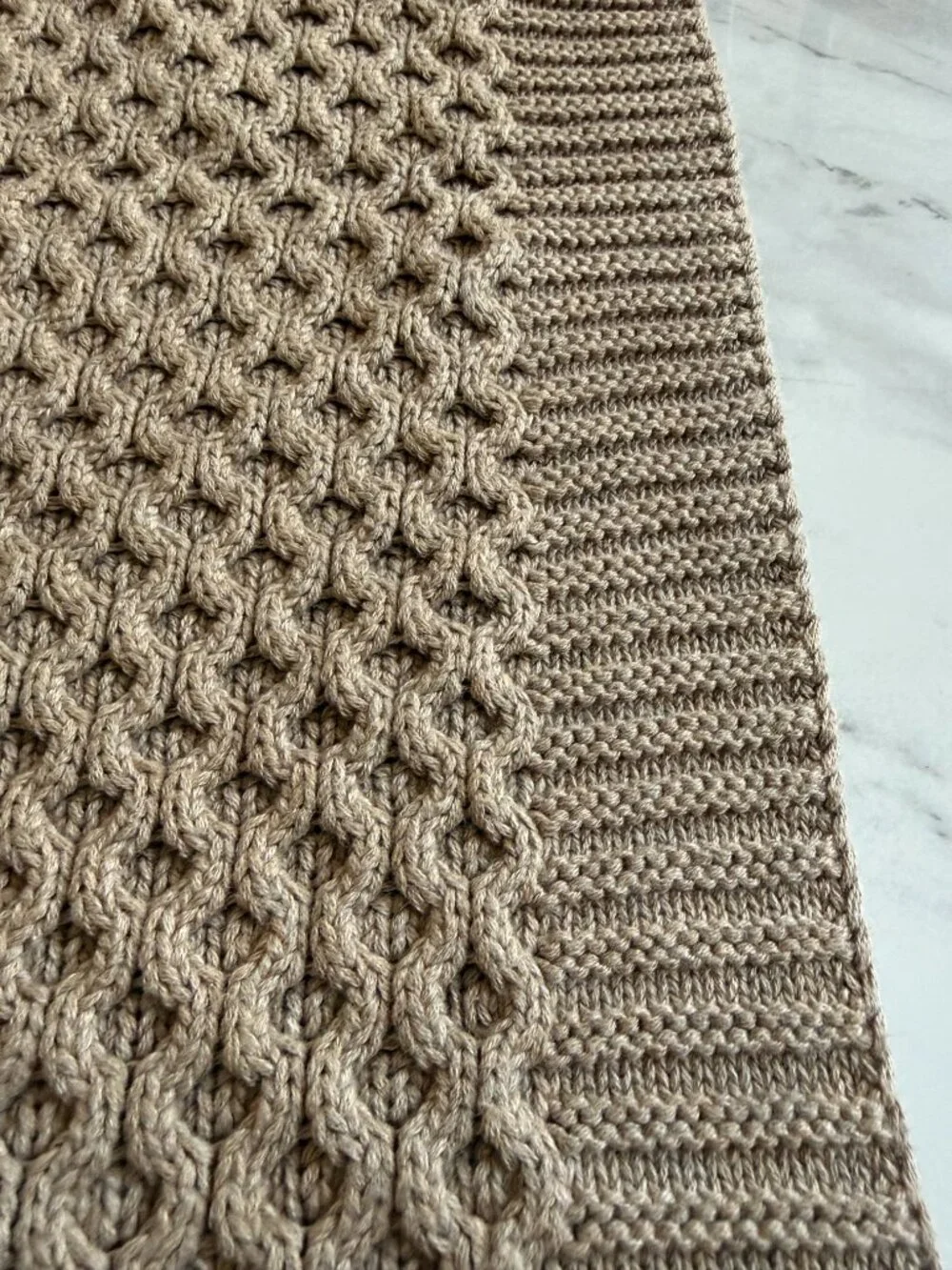 Boll & Branch Organic Cotton Cable Knit Throw Blanket Taupe Beige 55x70